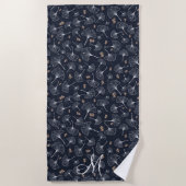 Marine Blauw Koraal Ginkgo bladeren Monogram Strandlaken (Voorkant)