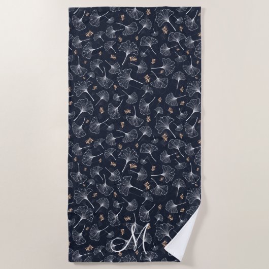 Marine Blauw Koraal Ginkgo bladeren Monogram Strandlaken (Voorkant)