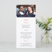 Marine Blauw Koraal Moderne Foto Bruiloft Menu (Staand voorkant)