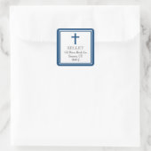 Marine Blauw Kruis Eerste Communie Adres Vierkante Sticker (Tas)