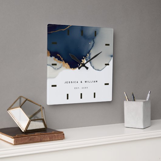 Marine Blauw Kust Nautisch Jubileum Keepsake Vierkante Klok (Kantoor)