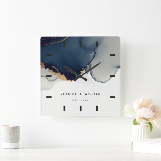 Marine Blauw Kust Nautisch Jubileum Keepsake Vierkante Klok (Huis)