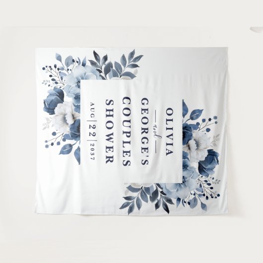 Marine Blauw Land Bloemen Koppels Douche Achtergro Wandkleed (Voorkant (horizontaal))