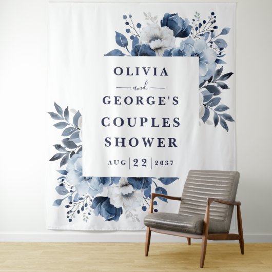 Marine Blauw Land Bloemen Koppels Douche Achtergro Wandkleed (In situ)