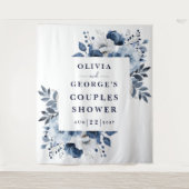 Marine Blauw Land Bloemen Koppels Douche Achtergro Wandkleed (Voorkant)