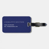 Marine blauw leder wit monogram naam bagagelabel (Achterkant horizontaal)