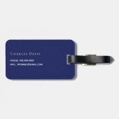Marine blauw leder wit monogram naam bagagelabel (Achterkant horizontaal)