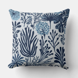 Marine Blauw Licht Blauw Botanisch Ontwerp Kussen
