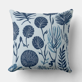 Marine Blauw Licht Blauw Botanische Bloemprint Kussen