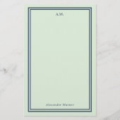 Marine Blauw & Licht Groen Monogrammed Briefpapier (Voorkant)