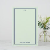 Marine Blauw & Licht Groen Monogrammed Briefpapier (Staand voorkant)