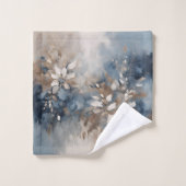 Marine Blauw Lichtblauw Bruin Moderne Bloemen Bad Handdoek (Wasdoekje)