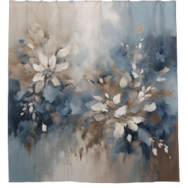 Marine Blauw Lichtblauw Bruin Moderne Bloemen Douchegordijn