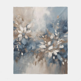 Marine Blauw Lichtblauw Bruin Moderne Bloemen Fleece Deken