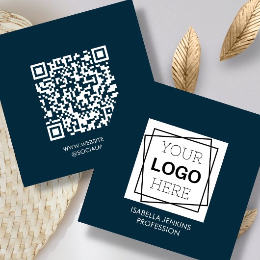 Marine Blauw | LOGO | QR-code Vierkante Visitekaartje