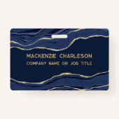 Marine Blauw Marmer Agaat Geode Goud Bedrijfsnaam  Badge (Voorkant)