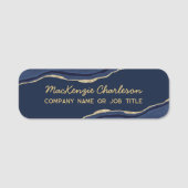 Marine Blauw Marmer Agaat Geode Goud Glitter Busin Naamplaatje (Voorkant)