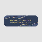 Marine Blauw Marmer Agaat Geode Goud Glitter Busin Naamplaatje (Voorkant)