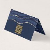 Marine Blauw Marmer Agaat Geode Goud QR Code Visitekaartje (Achterkant)