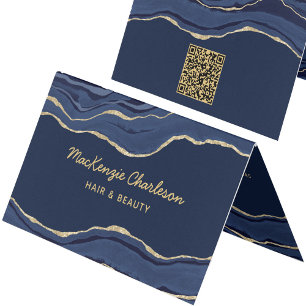 Marine Blauw Marmer Agaat Geode Goud QR Code Visitekaartje