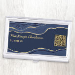 Marine Blauw Marmer Agaat Geode Gouden Glitter QR  Visitekaarthouder<br><div class="desc">Elegant marineblauw agaat geode marmeren ontwerp met faux gouden glitter. Ideaal voor haar en make-up kunstenaars,  schoonheid en nagelsalons en nog veel meer. Wijzig de gegevens en QR code bestemming website aan te passen.</div>