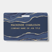 Marine Blauw Marmer Agaat Geode Zakelijk QR Code N Badge (Voorzijde)