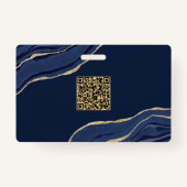Marine Blauw Marmer Agaat Geode Zakelijk QR Code N Badge (Achterkant)