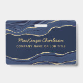 Marine Blauw Marmer Agaat Geode Zakelijk QR Code N Badge (Voorzijde)