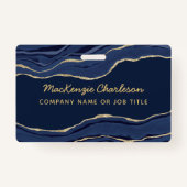 Marine Blauw Marmer Agaat Geode Zakelijk QR Code N Badge (Voorkant)