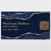 Marine Blauw Marmer Agaat Goud Glitter QR Code Geo Magnetisch Visitekaartje