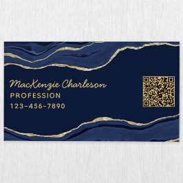 Marine Blauw Marmer Agaat Goud Glitter QR Code Geo Magnetisch Visitekaartje