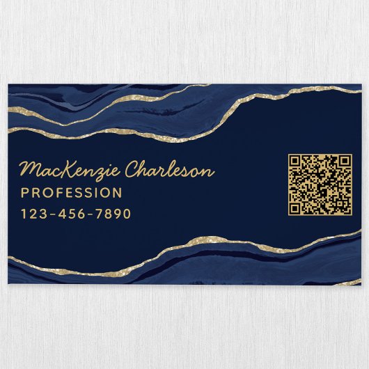 Marine Blauw Marmer Agaat Goud Glitter QR Code Geo Magnetisch Visitekaartje