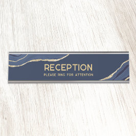 Marine Blauw Marmer Agaat Goud Glitter Receptie Bureau Naambordje
