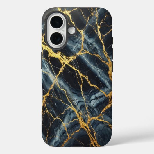 Marine Blauw Marmer met Gouden Aderen Case-Mate iPhone Case (Achterkant)