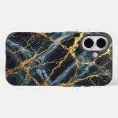 Marine Blauw Marmer met Gouden Aderen Case-Mate iPhone Case (Achterkant (horizontaal))