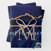 Marine Blauw Marmer Naam Letter Wrapping Papier Bl Inpakpapier Vel (In situ)
