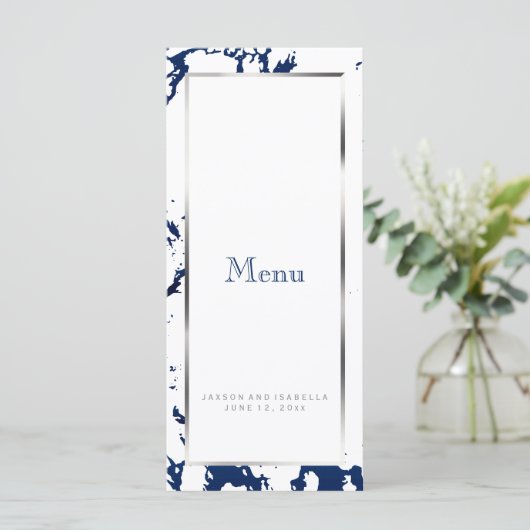 Marine Blauw Marmer, Zilver & Wit - Aangepast Menu (Staand voorkant)