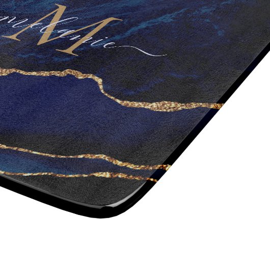 Marine Blauw Marmeren Snijplank Aangepaste Naam Le (Hoek)