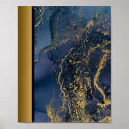 Marine Blauw Marmeren Steen/Zwart Gouden Rand Art Poster