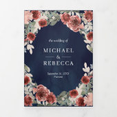 Marine Blauw Marsala Bloemen Foto Collage Bruiloft Drieluik Uitnodiging (Cover)