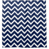 Marine blauw met witte Chevron Douchegordijn (Voorkant)