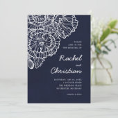 Marine blauw met witte lijn kunst papaver bloemen kaart (Staand voorkant)