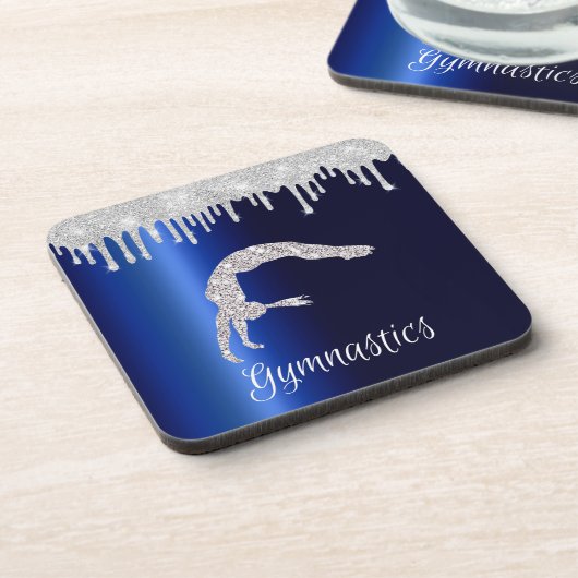 Marine Blauw Metallic Zilver Sparkle Gymnastiek Bier Onderzetter (Linkerzijde)