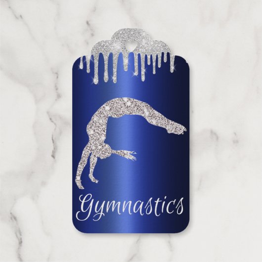 Marine Blauw Metallic Zilver Sparkle Gymnastiek Cadeaulabels (Achterkant)