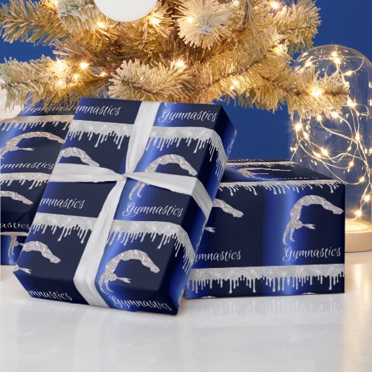 Marine Blauw Metallic Zilver Sparkle Gymnastiek Cadeaupapier (Feestdagen)