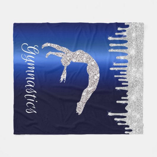 Marine Blauw Metallic Zilver Sparkle Gymnastiek Fleece Deken (Voorkant (Horizontaal))