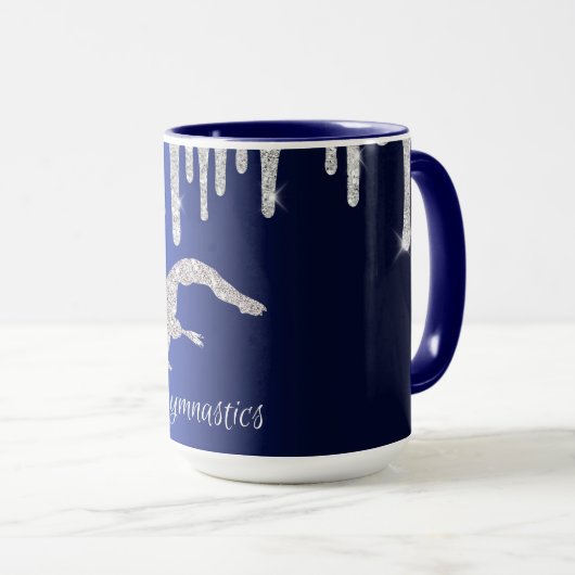 Marine Blauw Metallic Zilver Sparkle Gymnastiek Mok (Voorkant rechts)