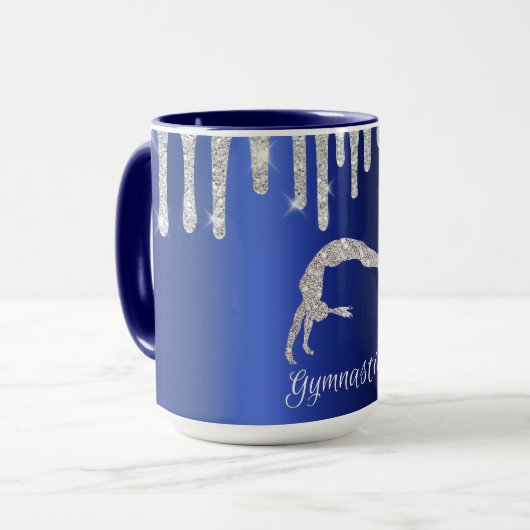 Marine Blauw Metallic Zilver Sparkle Gymnastiek Mok (Voorkant links)