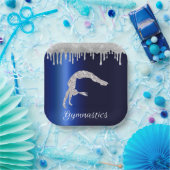 Marine Blauw Metallic Zilver Sparkle Gymnastiek Papieren Bordje (Feest)