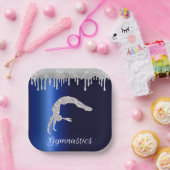 Marine Blauw Metallic Zilver Sparkle Gymnastiek Papieren Bordje (Feest)